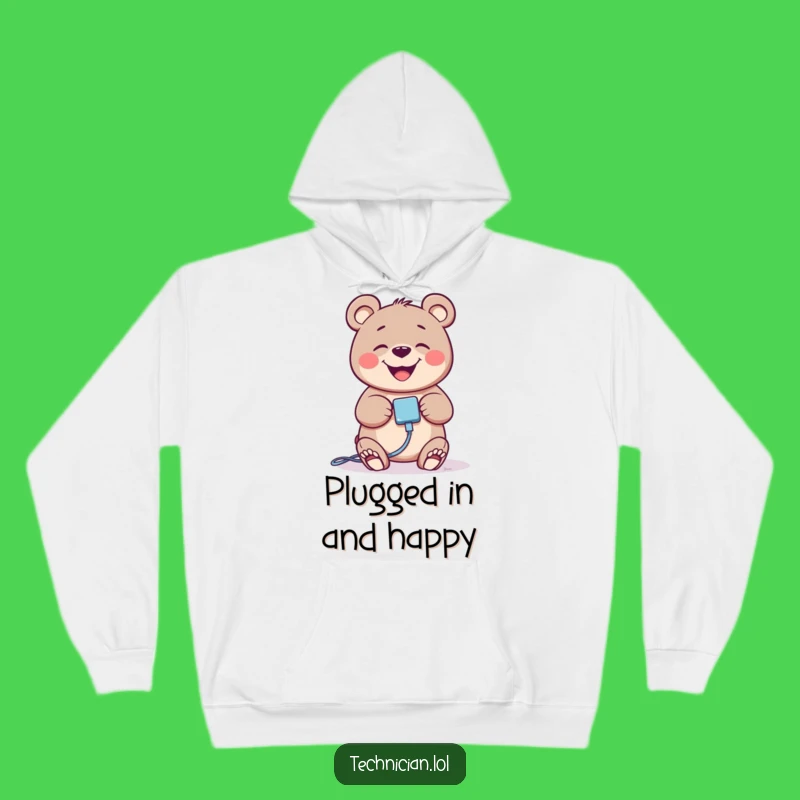 Cozy Funny Giggling Bear Tech Hoodie - Warm Plug-In Apparel