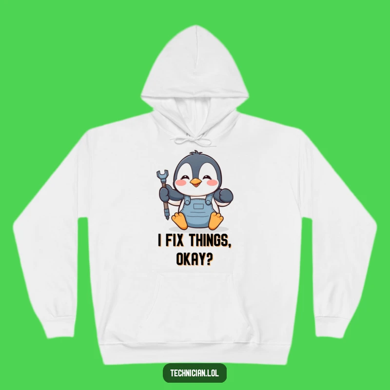 Cozy Funny Penguin Mechanic Hoodie - Warm Bolt Tightener Apparel