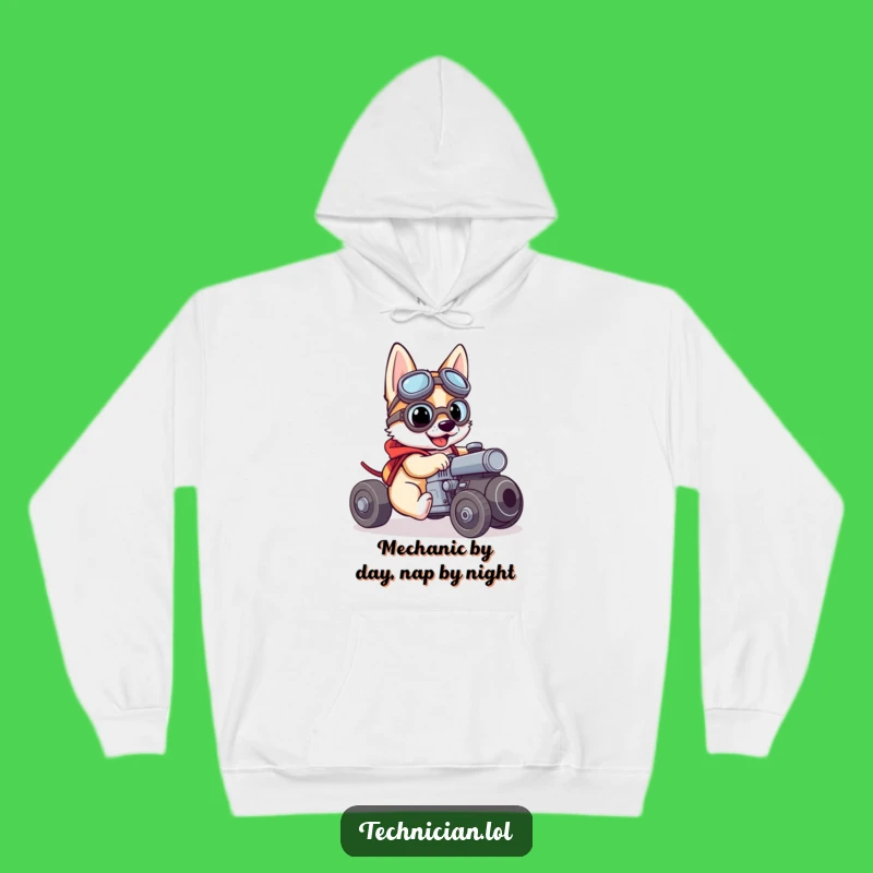 Funny Dog Mechanic Hoodie: Cozy Warmth with Goggled Pup for a Hilarious Funny Gift