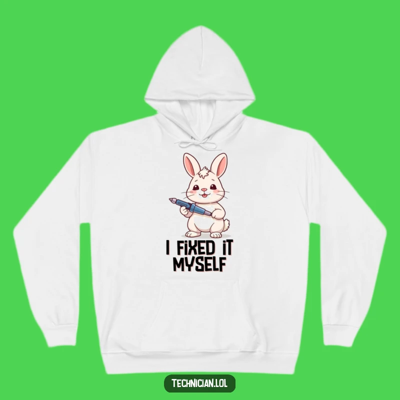 Funny Rabbit Hoodie: Cozy Fixer with Screwdriver, Satisfied Builder Gift