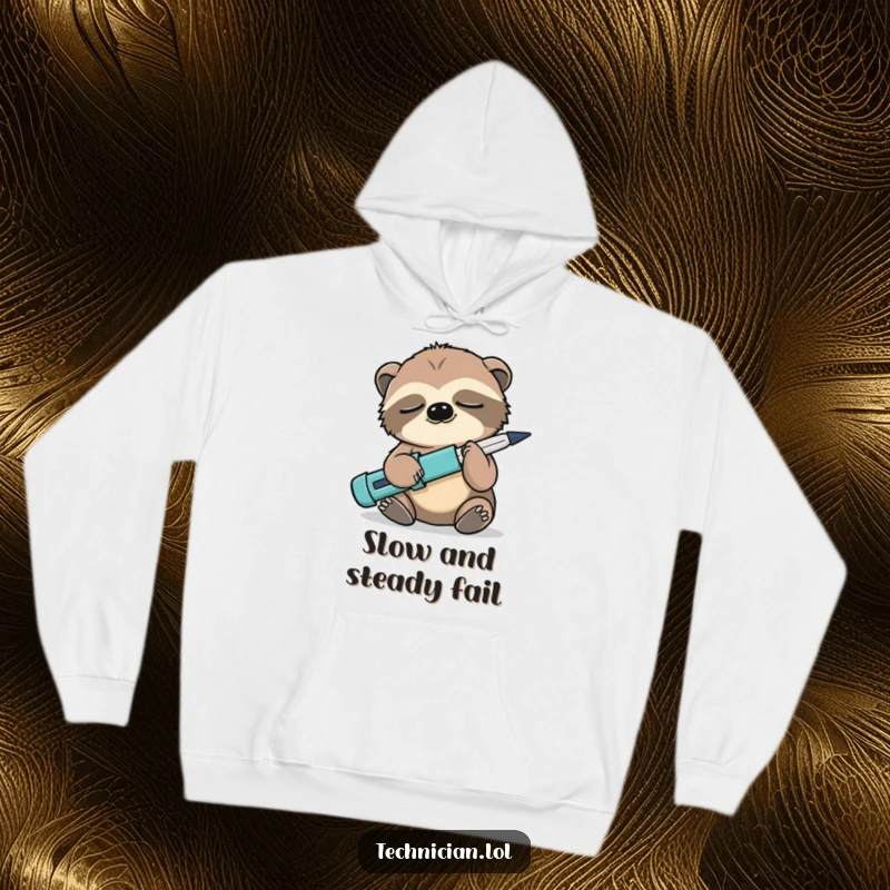 Funny Sloth Cozy Hoodie: A sleepy sloth holds a screwdriver backwards, offering warmth and a dose of humorous relaxation.