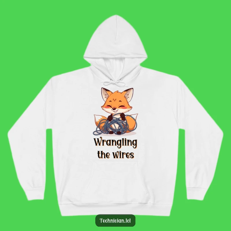 Funny Fox Wire Fixer Hoodie: Cozy Tech Support Wear, Hilarious Grinning Fox Gift