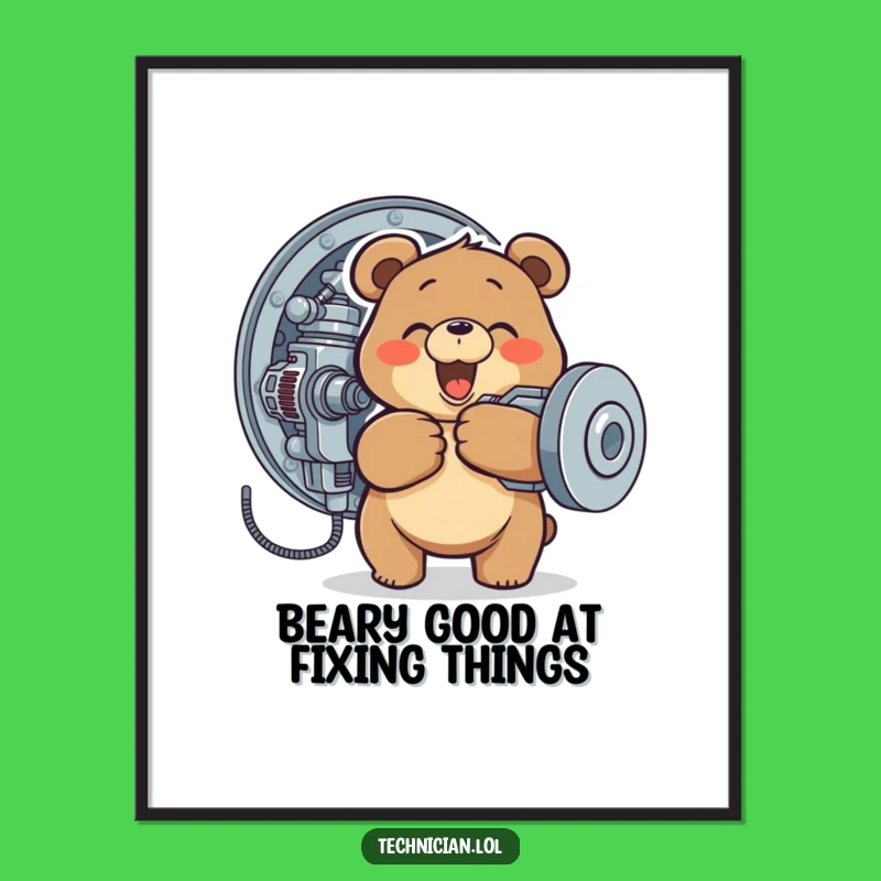 Funny Free Printable Wall Art: Bear Mechanic DIY Poster for Gearheads