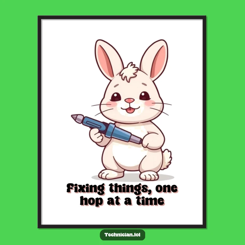 Funny Free Printable Wall Art: Satisfied Rabbit with Screwdriver for DIY Decor