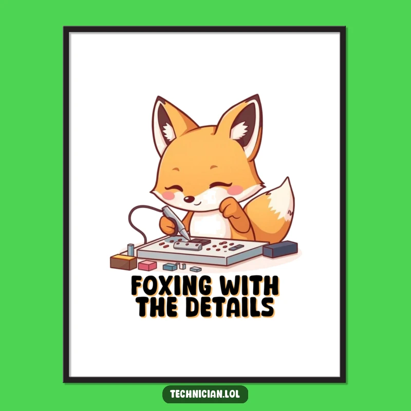 Free Printable Wall Art: Funny Fox Technician, Humorous Downloadable for Detail Lovers