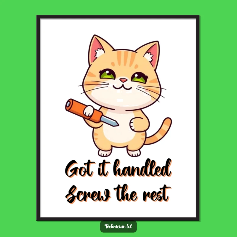 Free Printable Wall Art: Determined Cat Fixer for Quirky Downloadable Decor