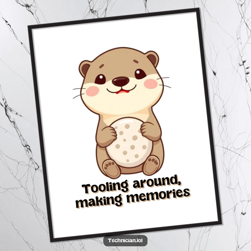 Funny Free Printable Wall Art: Curious otter with a bright smile holds a multitool, perfect for DIY home decor.