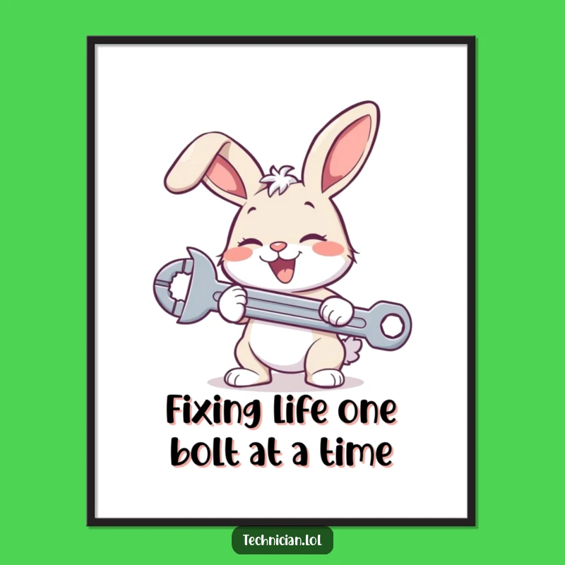 Funny Free Printable Wall Art: Adorable Bunny Mechanic Downloadable Decor - DIY Gift