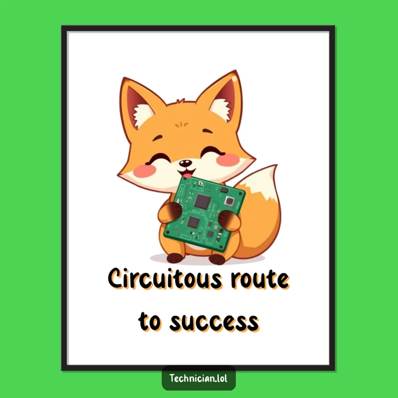 Funny Free Printable Wall Art: Cheerful Fox Tech Genius - Downloadable Decor