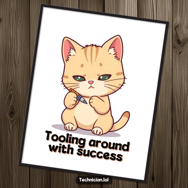 Funny Free Printable Wall Art: A determined cat intently uses a tiny screwdriver with extreme precision, showcasing mechanical prowess.