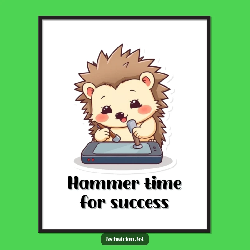 Free Printable Wall Art: Funny Hedgehog Tech Hammer - Quirky Downloadable Decor!