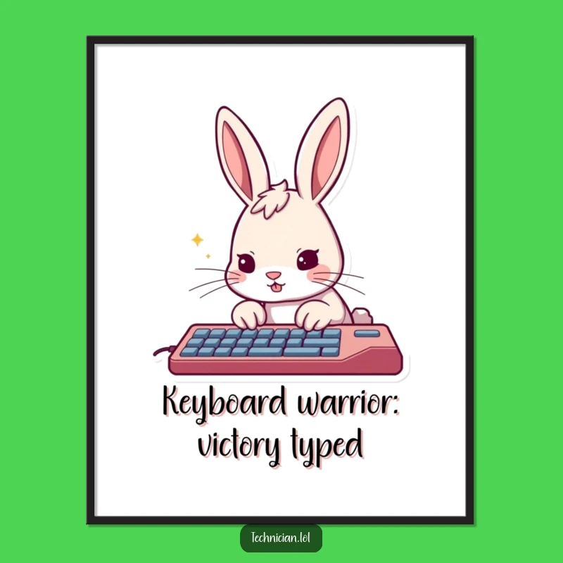 Funny Free Printable Wall Art: Rabbit Typist at Keyboard, Cheerful Downloadable Decor