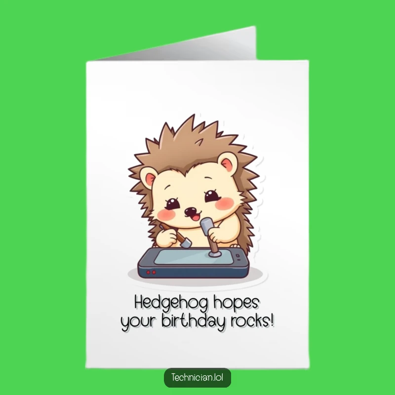 Free Printable Birthday Card: Funny Hedgehog Tech Troubles - Hilarious Downloadable Gift!