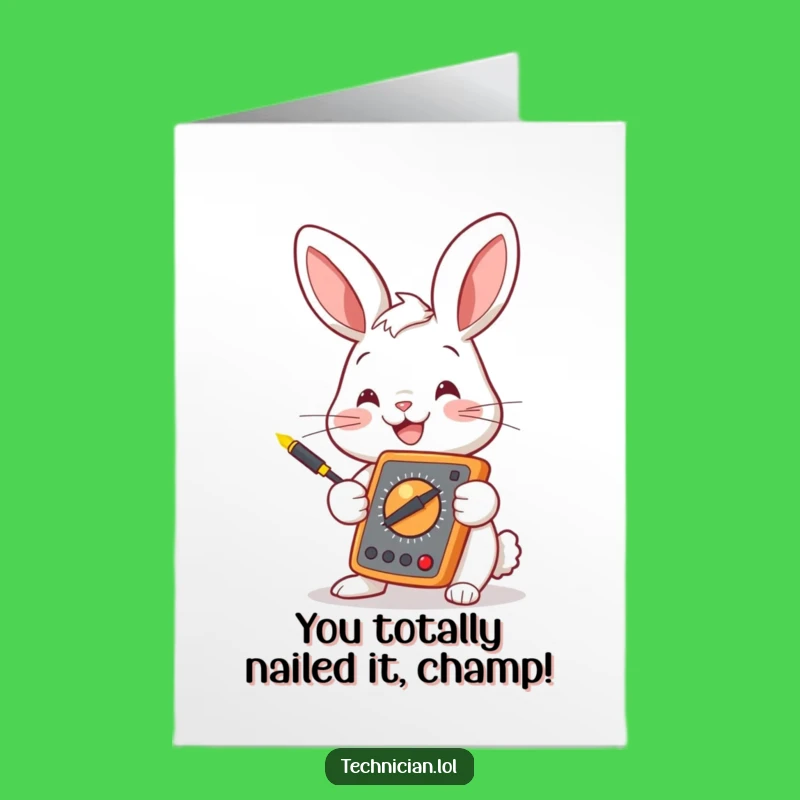 Free Printable Bunny Congratulating Card: Electrician Success Downloadable