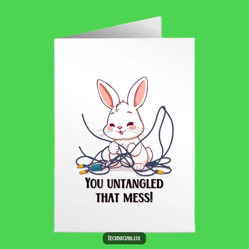 Free Printable Congrats Card: Bunny Wires Success, Humorous Downloadable Gift