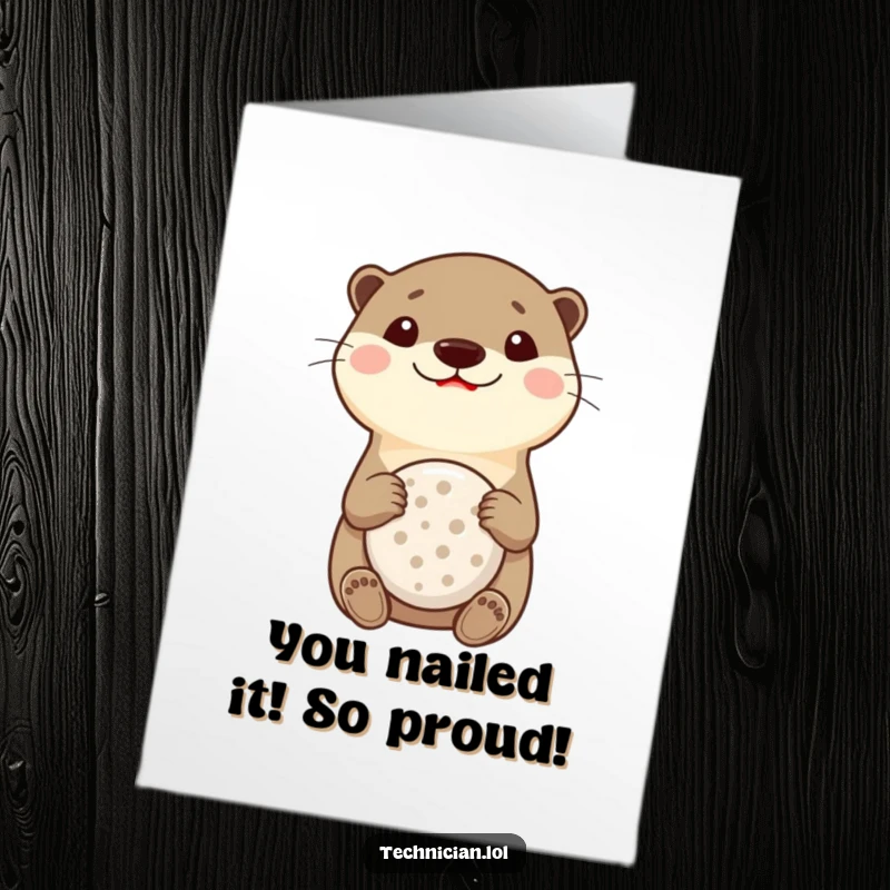 Funny Free Printable Congratulations Card: Smiling otter with a multitool, celebrating achievements with DIY humor.