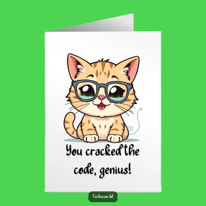 Free Printable Congrats Card: Funny Cat Nerd, Cheerful Downloadable Gift