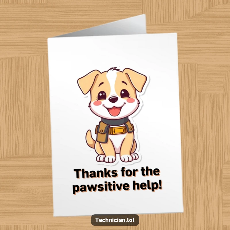 Funny Free Printable Thank You Card: A joyful puppy in a tool belt is ready to help express gratitude.