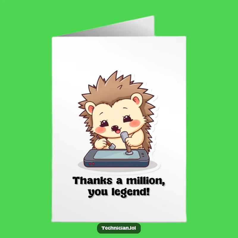 Free Printable Thank You Card: Hedgehog Tech Struggle - Funny Downloadable Gift!