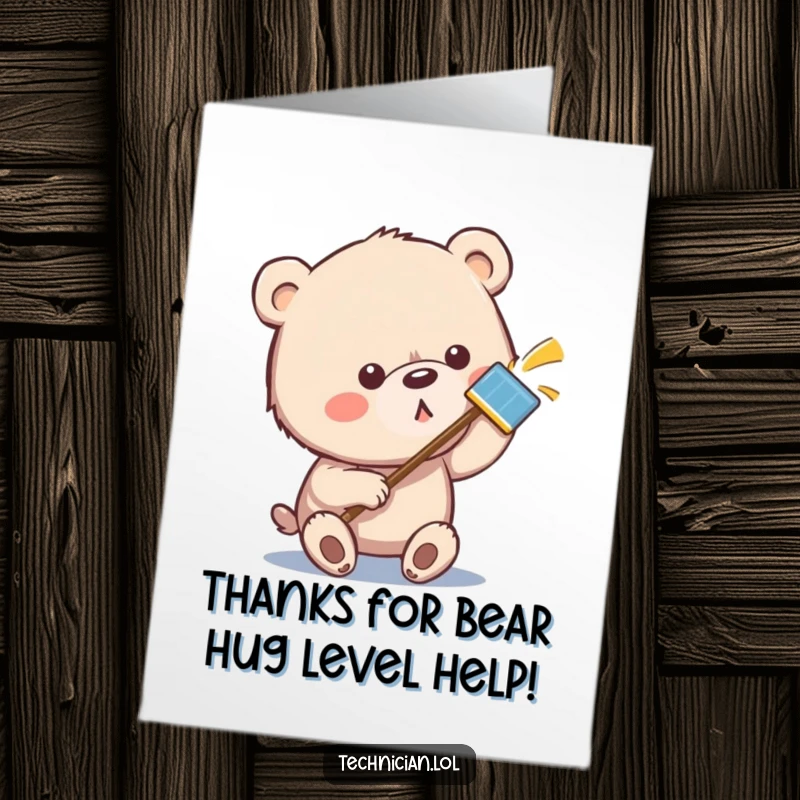 Funny Free Printable Thank You Card: A determined bear carefully wipes a small smudge from a highly reflective metallic surface.