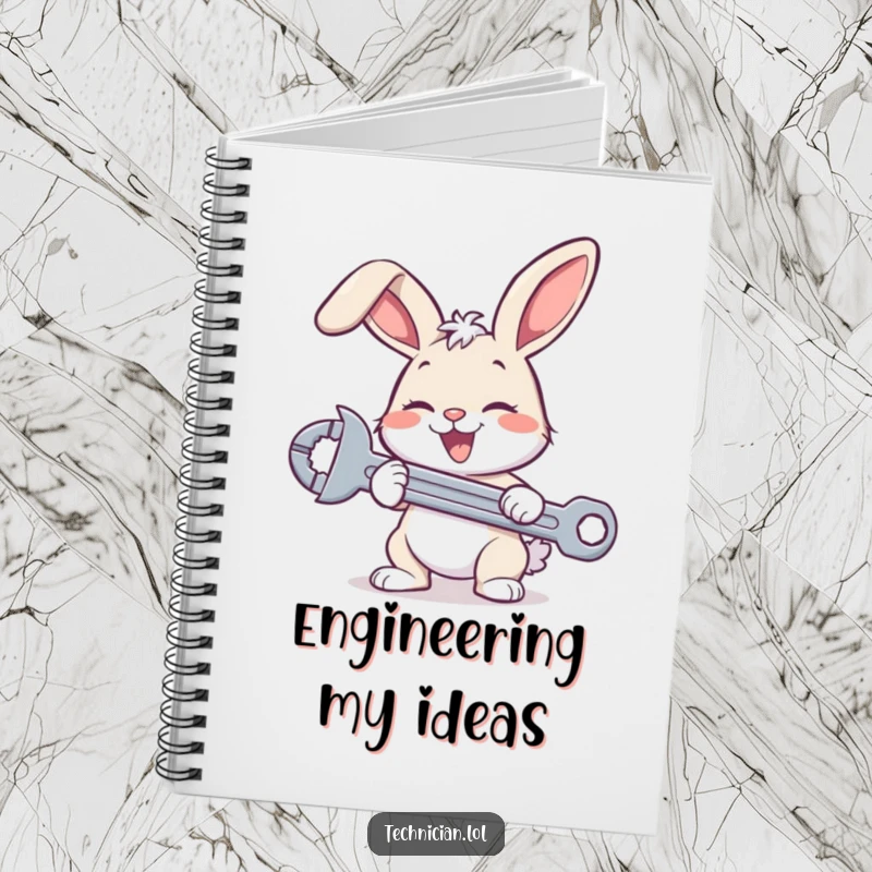 Funny bunny mechanic notebook, featuring a happy bunny holding a wrench, perfect for writing and doodling with humor.
