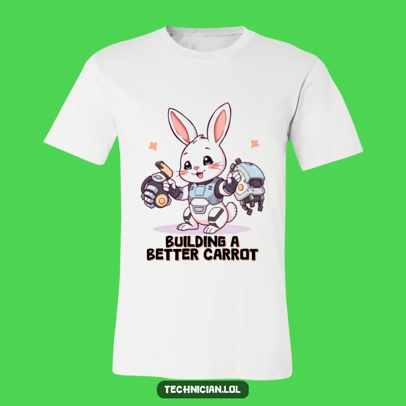Funny Bunny Builder T-Shirt: Cute bunny with robot arm, a fun funny gift.