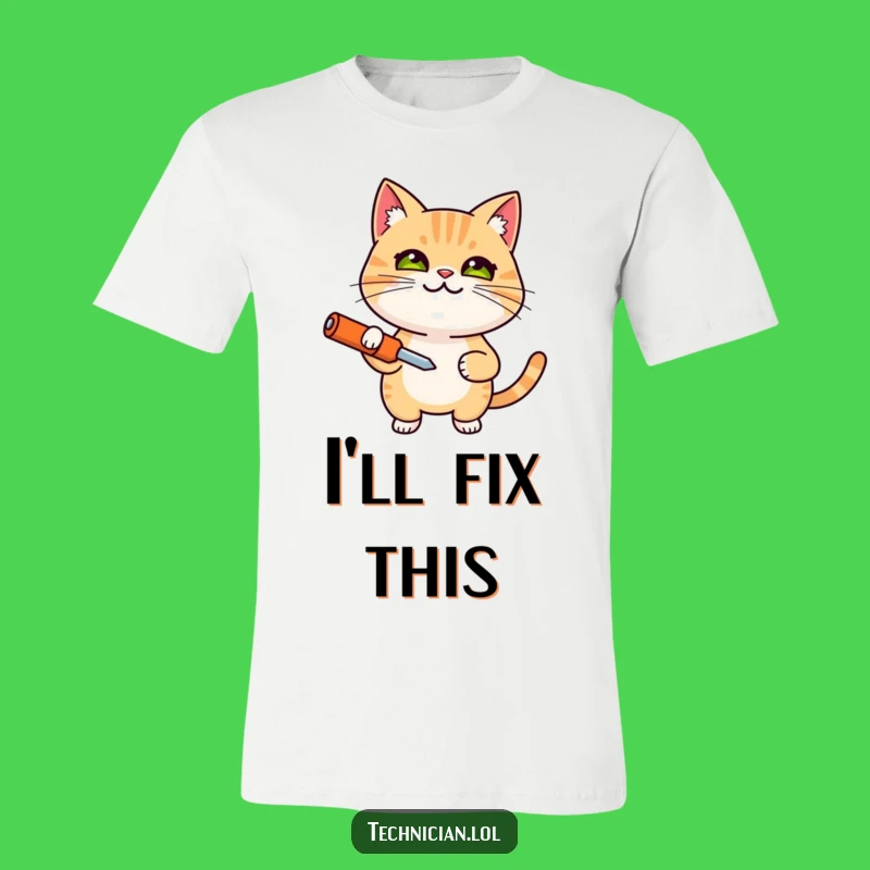 Funny Determined Cat Screwdriver T-Shirt - Purrfectly Hilarious DIY Tee!