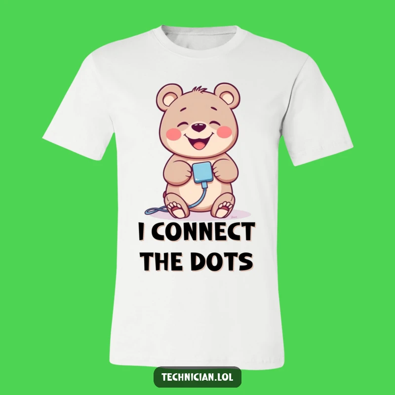 Funny Giggling Bear Tech T-Shirt - Happy Cable Plug-In Tee