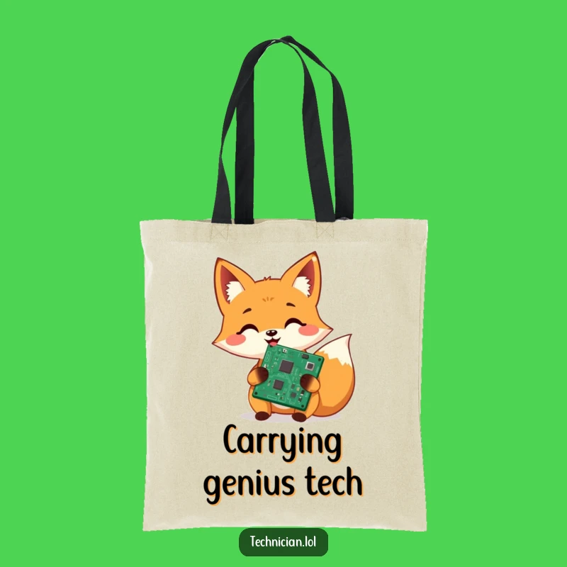 Funny Fox Tech Repair Tote Bag: Carry your gear with this cheerful circuit fixer, a perfect funny gift!