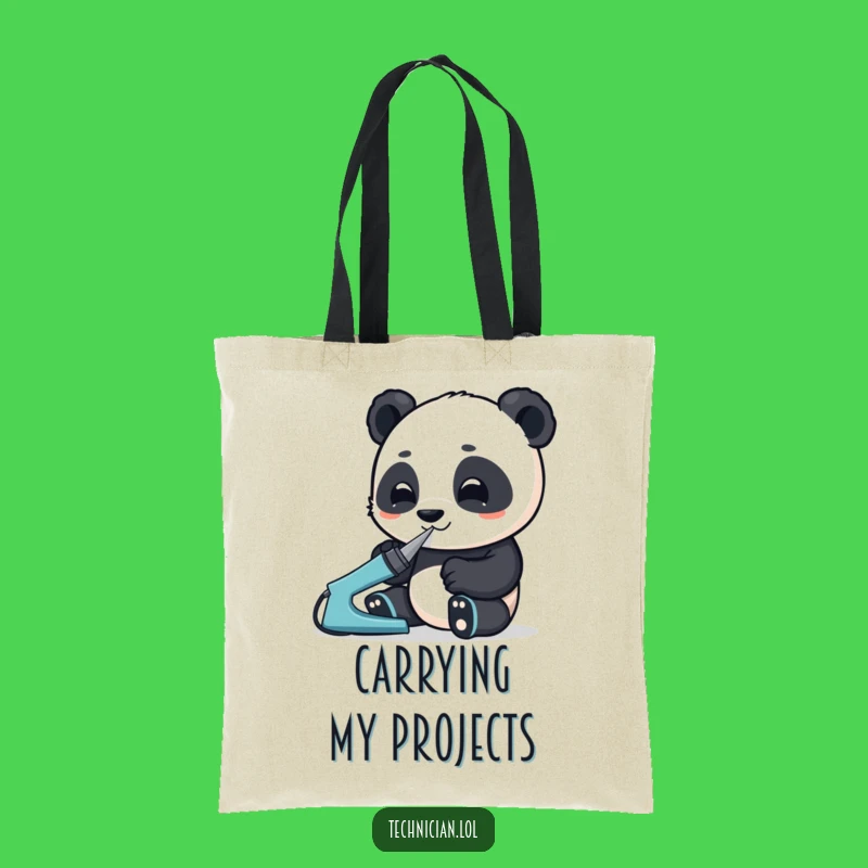 Funny Panda Project Tote: Enthusiastic Panda with Soldering Iron, Chic Funny Gift