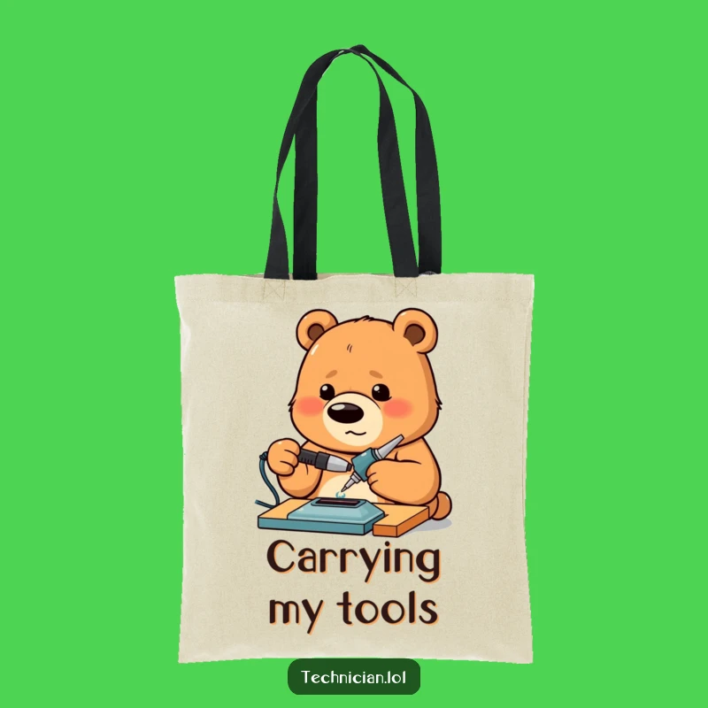 Funny Bear Tote Bag: Maker's Tool Carrier with Soldering Iron, Gift Bag