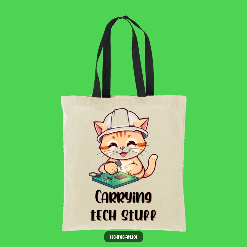 Funny Cat Electrician Tote Bag, Tech Cartoon Accessory, Practical Funny Gift