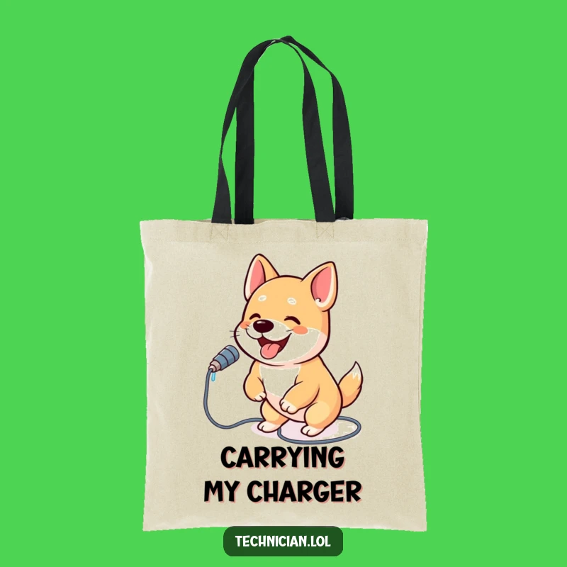 Funny Dog Cable Plug Tote Bag: Carry Your Energy in Style Gift