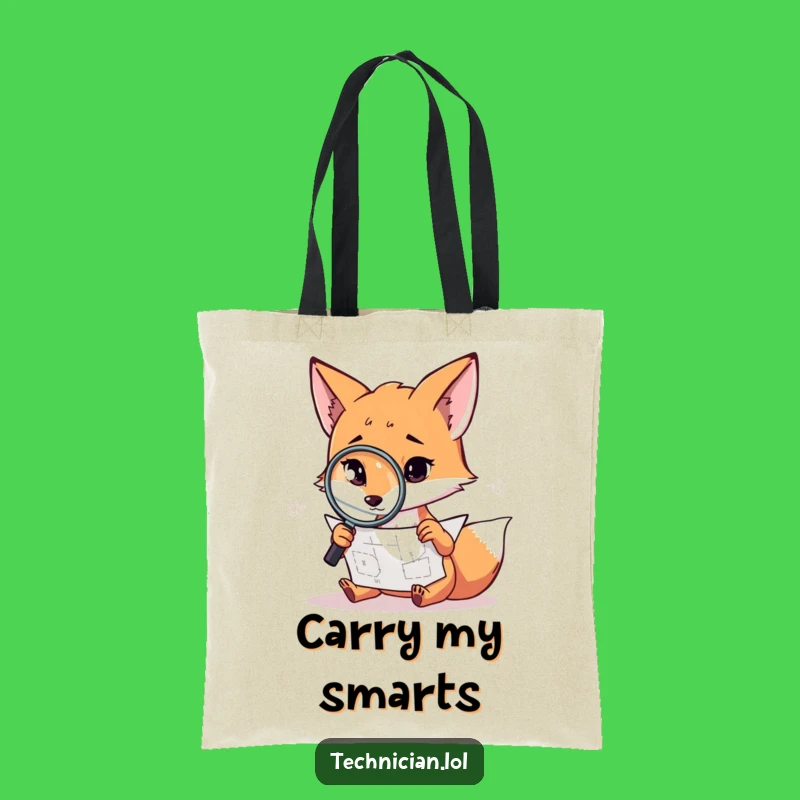 Funny Fox Tote Bag: Investigator fox with plans, a practical funny gift.